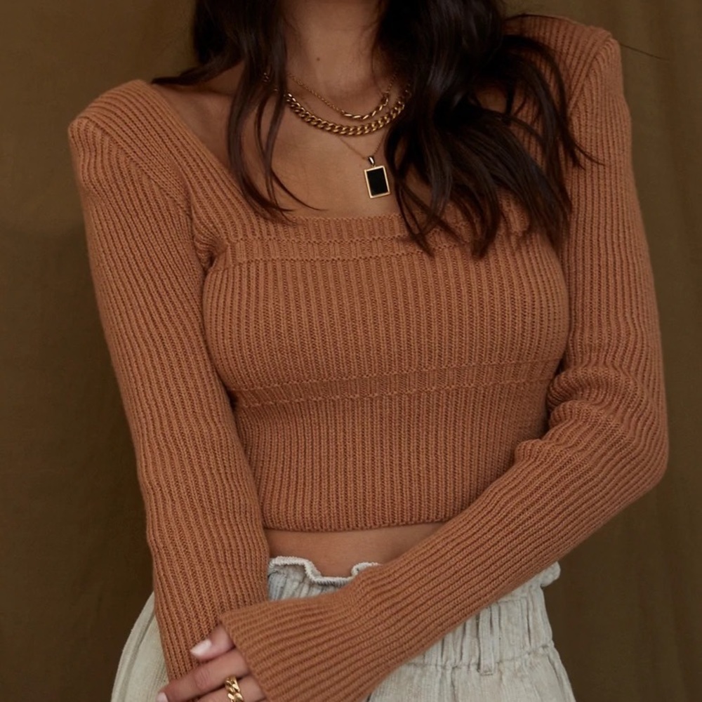 12th Tribe Monarch Orange Knit Crop Top, Size M